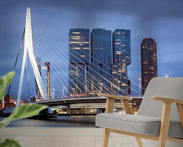 Erasmusbrug en gebouw "De Rotterdam" van architect Rem Koolhaas van Peter de Kievith Fotografie