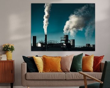 Smoking chimneys of a factory in the sunset by ManfredFotos