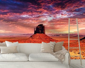 Panorama mesa monoliths in Monument Valley in tah USA with clouds and sunset by Dieter Walther