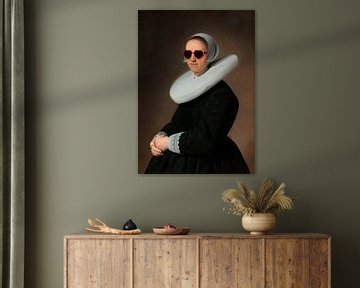 Portrait of Adriana Croes, Johannes Cornelisz. Painted by Verspronck with sunglasses by Maarten Knops