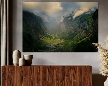 View of the valley of Le Cirque du Fer a Cheval in the French Alps. by Jos Pannekoek