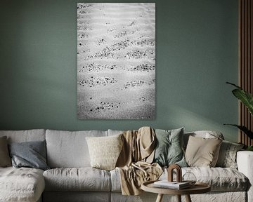 Sand pattern and texture with pebbles in black and white. by Christa Stroo photography