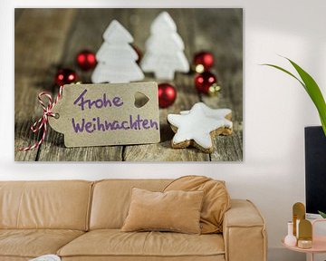 Etikett mit handschriftlichem Gruß Frohe Weihnachten von Alex Winter