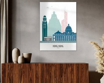 Skyline illustratie stad Hong Kong in kleur van Mevrouw Emmer