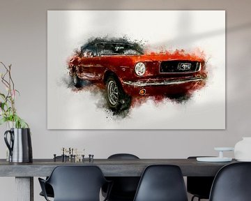 1966 Ford Mustang Cabriolet Zijde Digitaal Schilderij in Waterverf van Andreea Eva Herczegh