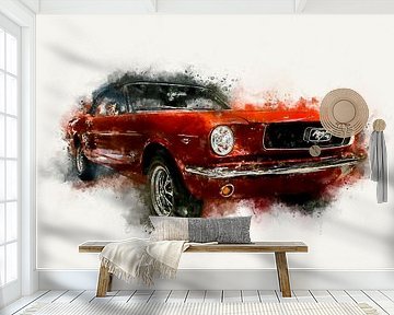 1966 Ford Mustang Convertible Side Digital Painting in Watercolor by Andreea Eva Herczegh