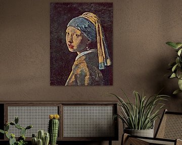 Donkere versie van het Meisje met de Parel van Johannes Vermeer van Classics Remastered.nl