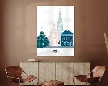Skyline illustratie stad Breda in kleur van Mevrouw Emmer