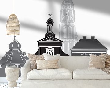 Skyline illustratie stad Breda zwart-wit-grijs van Mevrouw Emmer