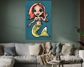 Cheerful print of a mermaid girl by Emiel de Lange