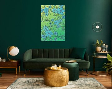 Turquoise en groen bloemenpatroon van Sebastian Grafmann