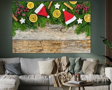 Advent of Kerstmis achtergrond met Kerstmuts, dennenboom van Alex Winter