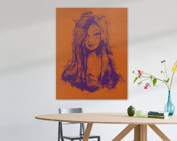 Duotone portret dame in oranje en paars van Emiel de Lange