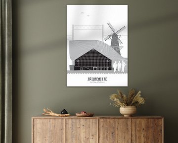 Skyline illustration city Spijkenisse black-white-grey by Mevrouw Emmer