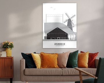 Skyline illustratie stad Spijkenisse zwart-wit-grijs van Mevrouw Emmer