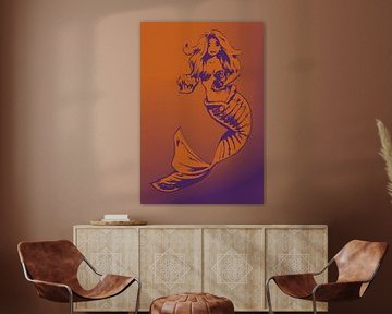 Dessin bicolore en orange et violet sur Emiel de Lange