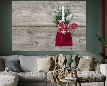 Christmas holiday background with table setting and decoration by Alex Winter