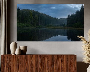 Panorama in blue hour on a beautiful small lake in the Jura. by Jos Pannekoek