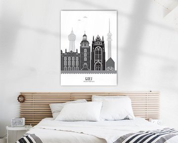 Skyline Illustration Stadt Goes schwarz-weiß-grau von Mevrouw Emmer