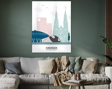 Illustration de la ligne d'horizon de la ville d'Eindhoven en couleur sur Mevrouw Emmer