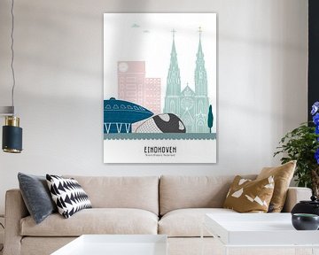 Skyline illustratie stad Eindhoven in kleur van Mevrouw Emmer