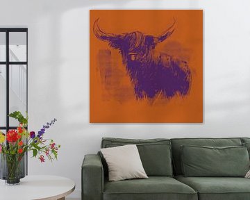 Orange und lila Kunstwerke - Schottischer Highlander