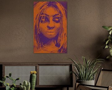 Orange und lila Kunstwerk - Frau mit geschlossenen Augen von Emiel de Lange