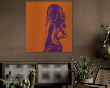 Orange und lila Kunstwerk - Frau mit nacktem Rücken von Emiel de Lange