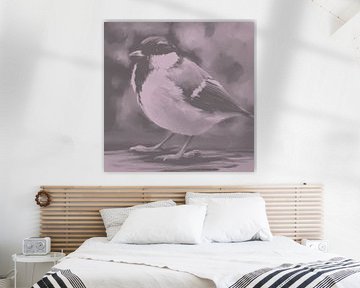 Artwork of a great tit in taupe and soft pink tones by Emiel de Lange