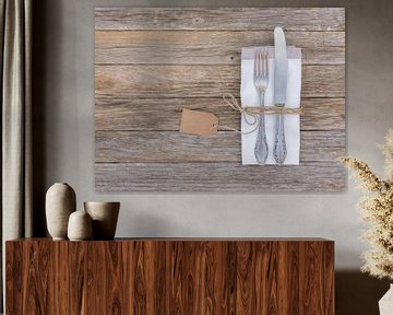 Diner, de plaats die van de menulijst op rustieke houten achtergrond plaatst van Alex Winter