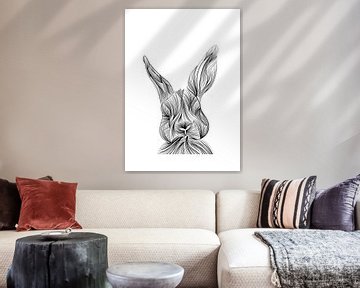 Fine line illustratie - Konijn - Rabbit - kinderkamer van Studio Tosca