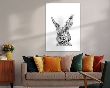 Fine line illustratie - Konijn - Rabbit - kinderkamer van Studio Tosca