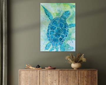 Blauwe schildpad van Sebastian Grafmann