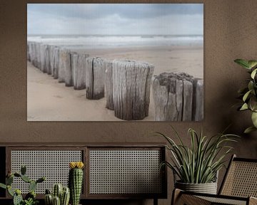 Wellenbrecher am Strand von Cadzand in Zeeland von Marjolijn van den Berg