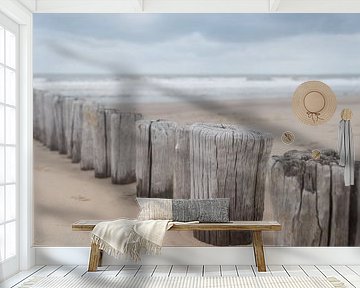 Breakwaters on the beach of Cadzand in Zeeland by Marjolijn van den Berg