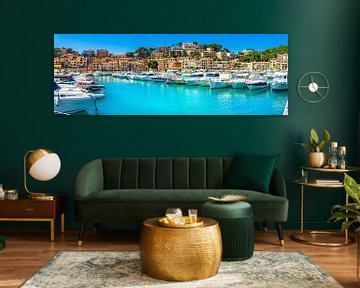 Panoramic view of beautiful Port de Soller boats yachts at coast of Mallorca island, Spain by Alex Winter