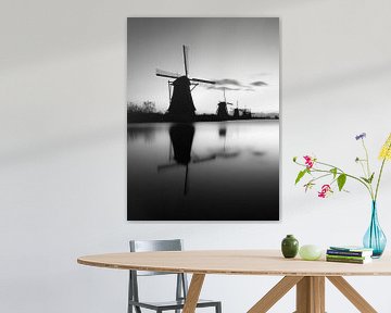 Windmills in Kinderdijk b/w