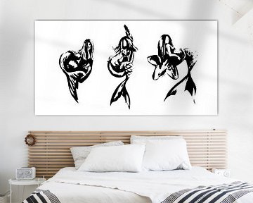 Three mermaids in ink style by Emiel de Lange