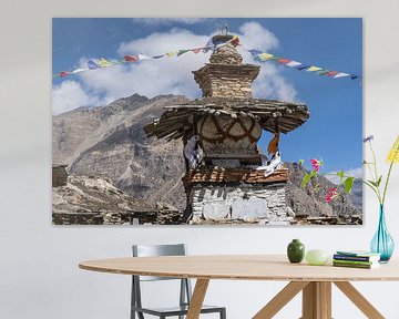 Stupa and prayer flags Nepal by Tessa Louwerens