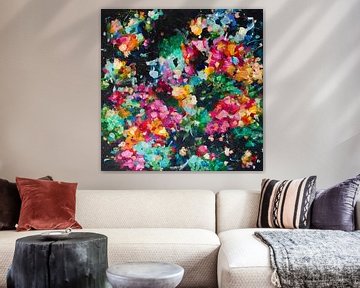 Dark Matter - peinture impressionniste de fleurs sur fond noir sur Qeimoy