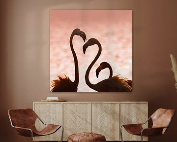 Flamingo's in het laatste licht van Bas Ronteltap