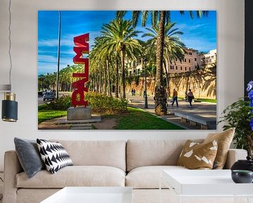 Palma de Majorca stadscentrum met palmbomenlaan en uitzicht op het bord van Palma van Alex Winter
