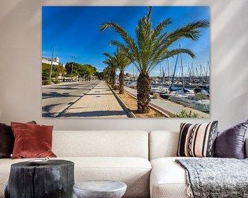 Palma de Mallorca stadscentrum straat en stoep aan kust van jachthaven, Spanje Balearen van Alex Winter