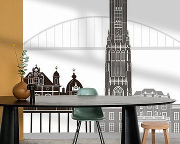 Skyline illustratie stad Arnhem zwart-wit-grijs van Mevrouw Emmer