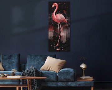 Flamingo kunstwerk donkergrijze achtergrond van Emiel de Lange