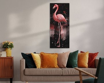 Flamingo Kunstwerk dunkelgrauem Hintergrund von Emiel de Lange