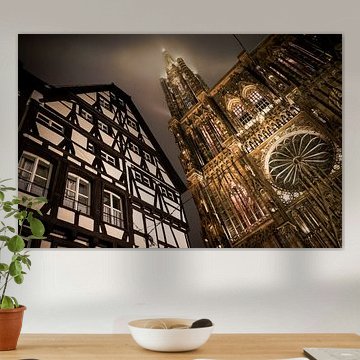 Cathédrale de Strasbourg et vieille maison à colombages de nuit sur Shanti Hesse