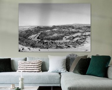 Black and white photograph of the Valle de la Luna in Chile