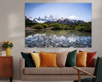 Crystal clear river with view of the Andes by Shanti Hesse