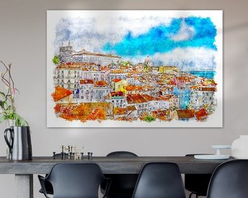 Lissabon (aquarel) van Art by Jeronimo